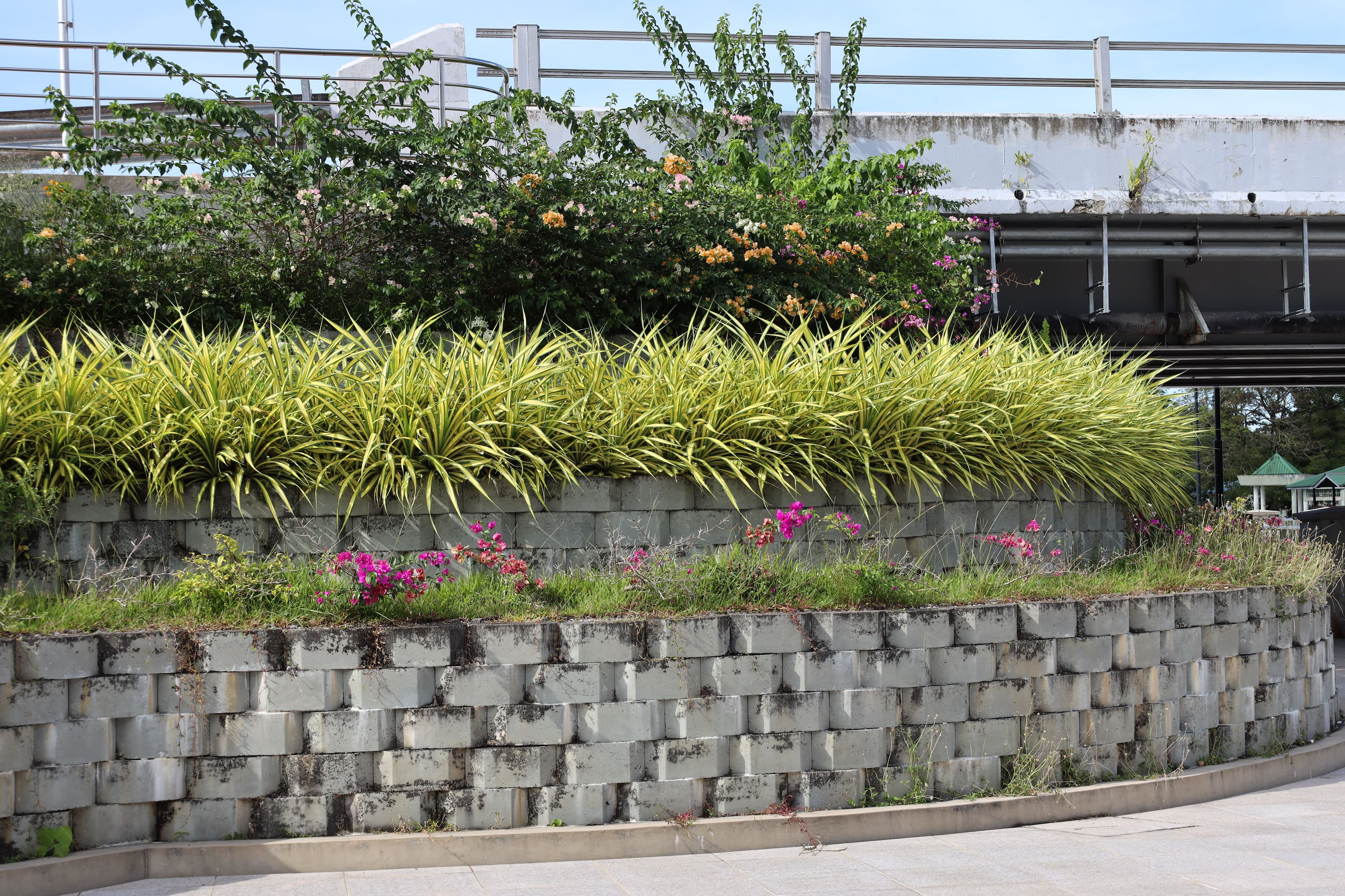 A retaining wall built to hold a slope